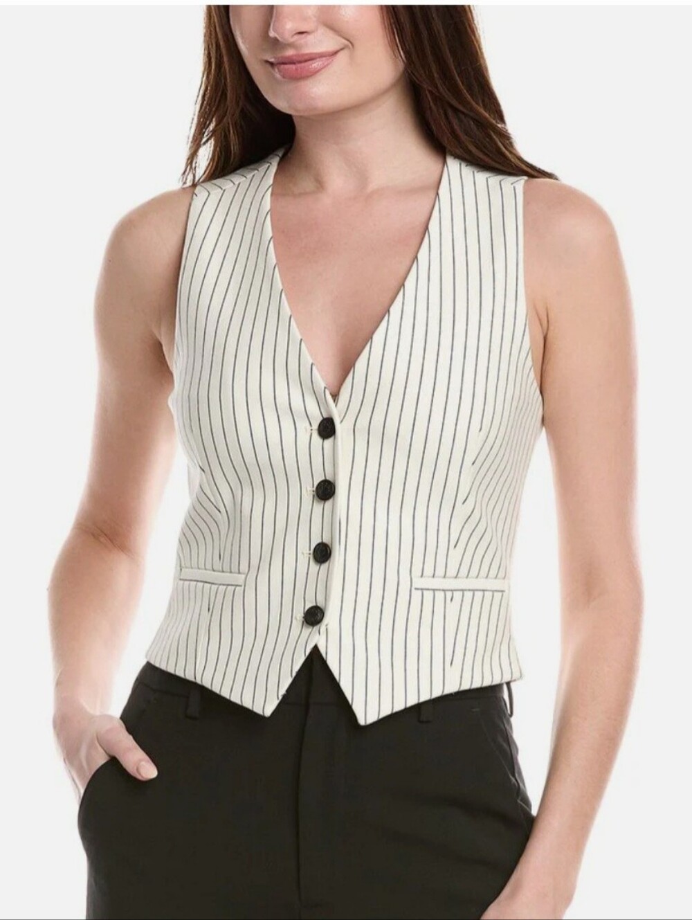 rag & bone Priya Ponte Vest | Ivory Stripe | Size 6